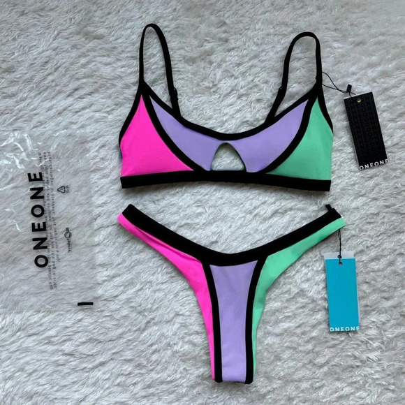 NWT OneOne Swimwear Bikini Set Cute New Tokyo Mika Misha Swimsuit Neon - Picture 3 of 17
